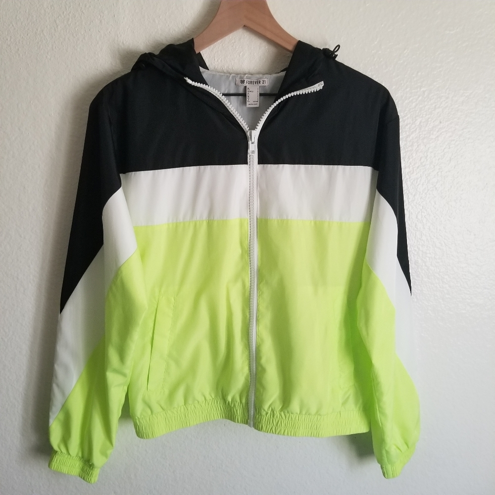 F21 Neon Colorblock Hooded Active Track Jacket